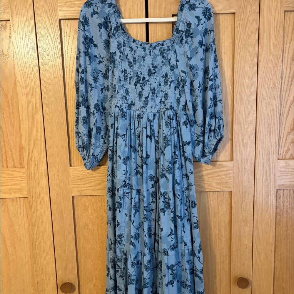 torrid Blue Floral Midi Dress with Smocked Bodice